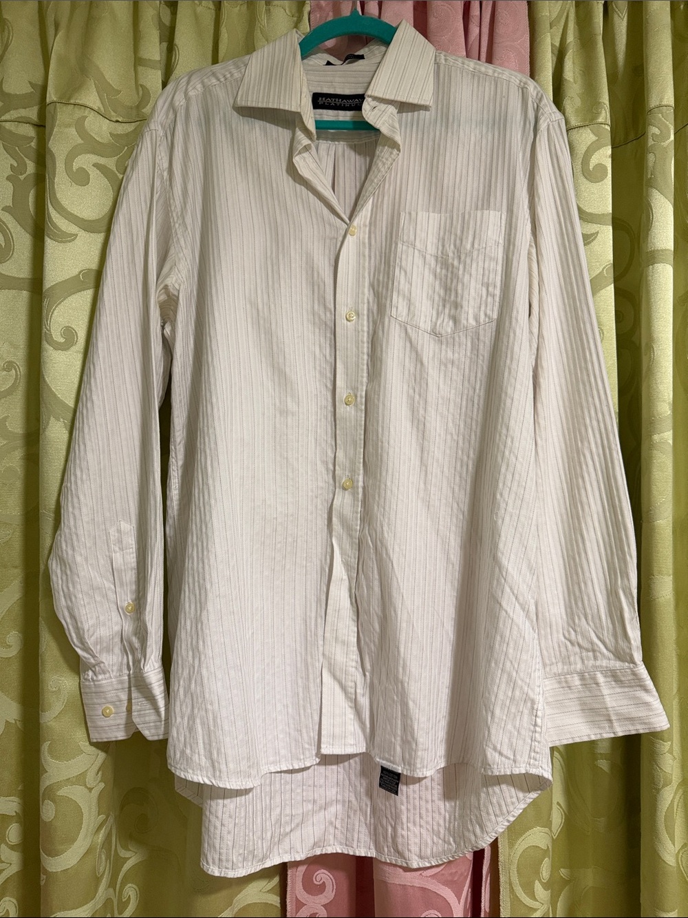 Men's White Pinstripe Dress Shirt by Unknown Brand - Classic Long Sleeve